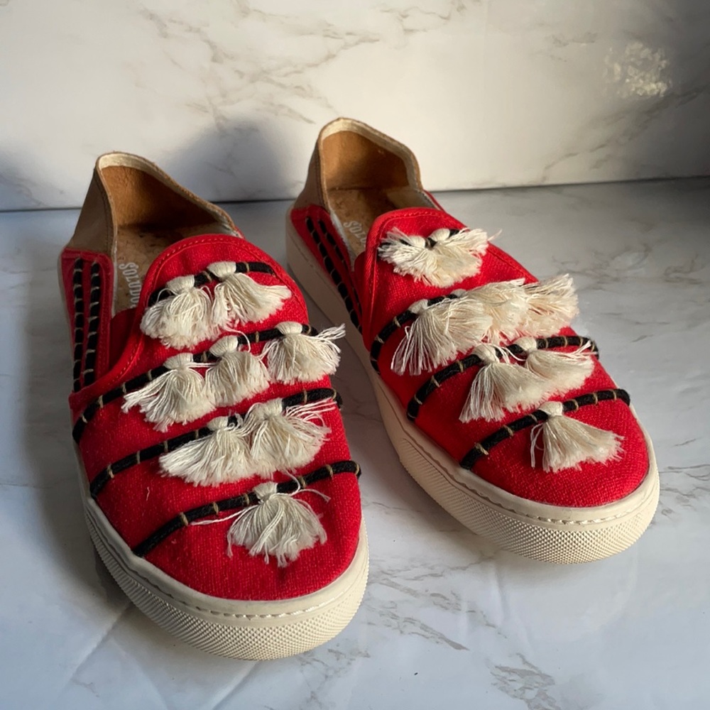 Soludos convertible slip on canvas shoes w/tassels